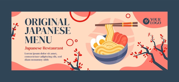 Flat japanese restaurant social media cover template