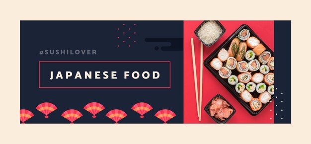 Flat japanese restaurant social media promo template with traditional food