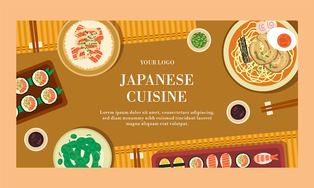 Flat japanese restaurant social media promo template