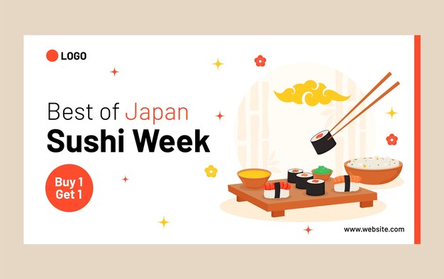 Flat japanese restaurant social media promo template