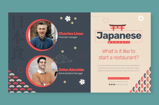 Flat japanese restaurant webinar template