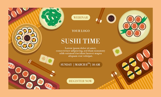 Flat japanese restaurant webinar template