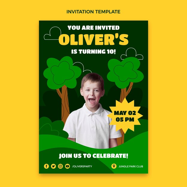 Flat jungle birthday party invitation template