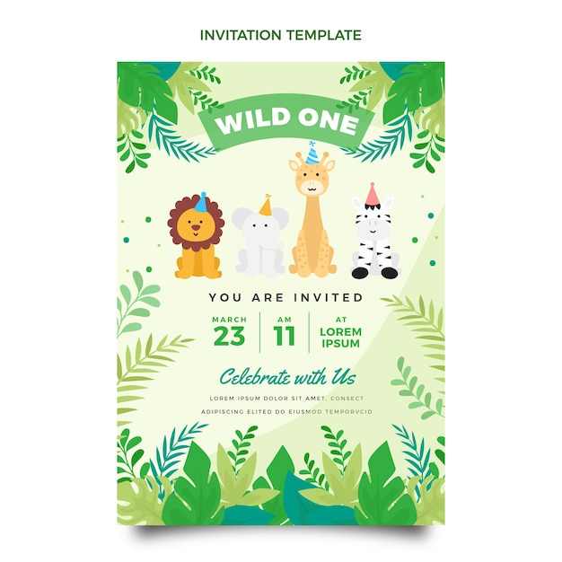 Flat jungle birthday party invitation template