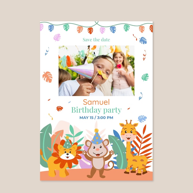 Flat jungle birthday party invitation template