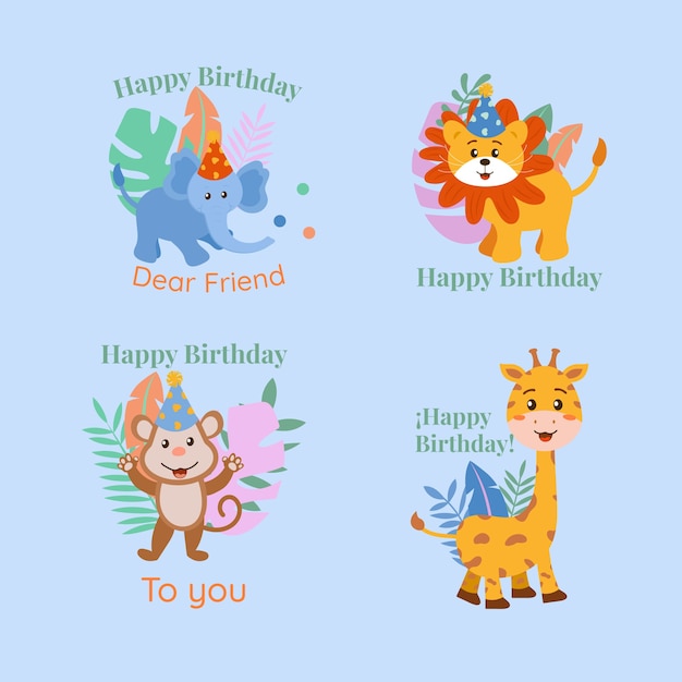 Flat jungle birthday party labels collection