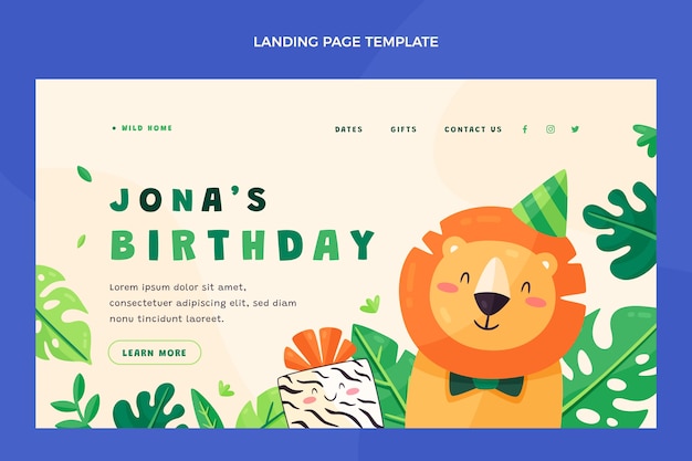 Flat jungle birthday party landing page template