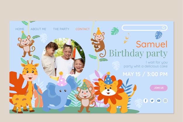 Free Vector flat jungle birthday party landing page template