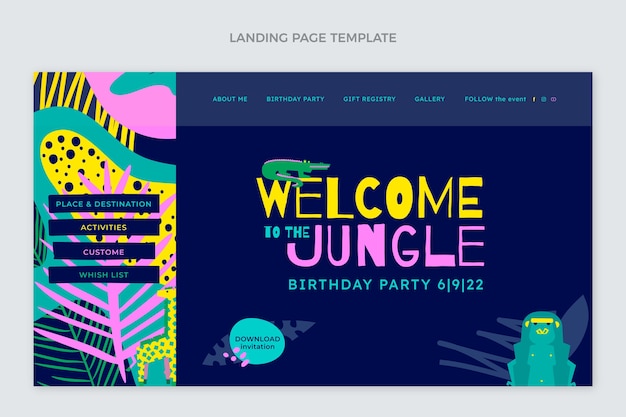 Flat jungle birthday party landing page template