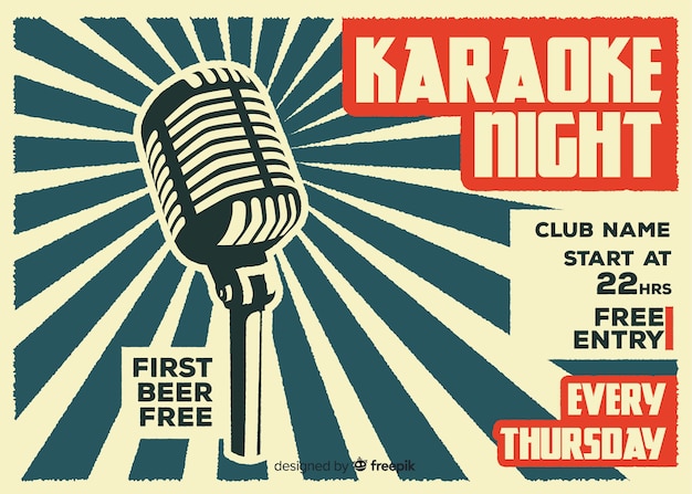 Flat karaoke night banner template