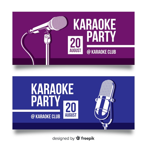 Flat karaoke party banner template 