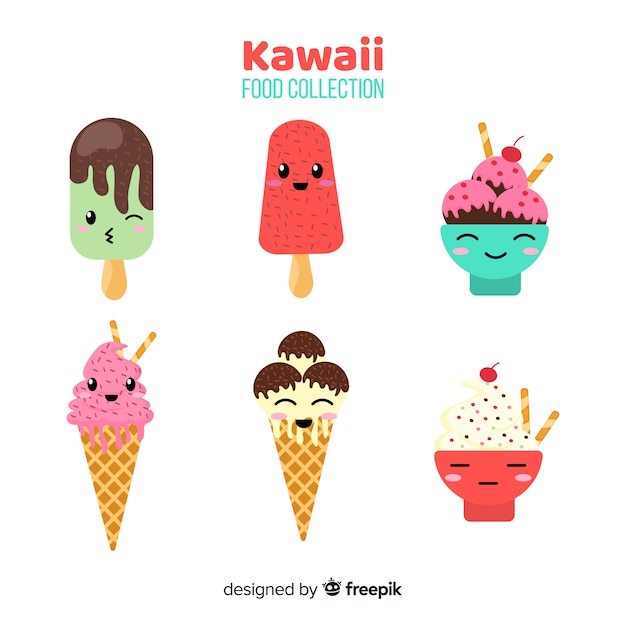 Free Vector flat kawaii food collection