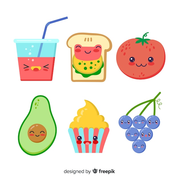 Flat kawaii food collection