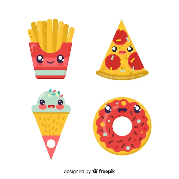 Free Vector flat kawaii food collection