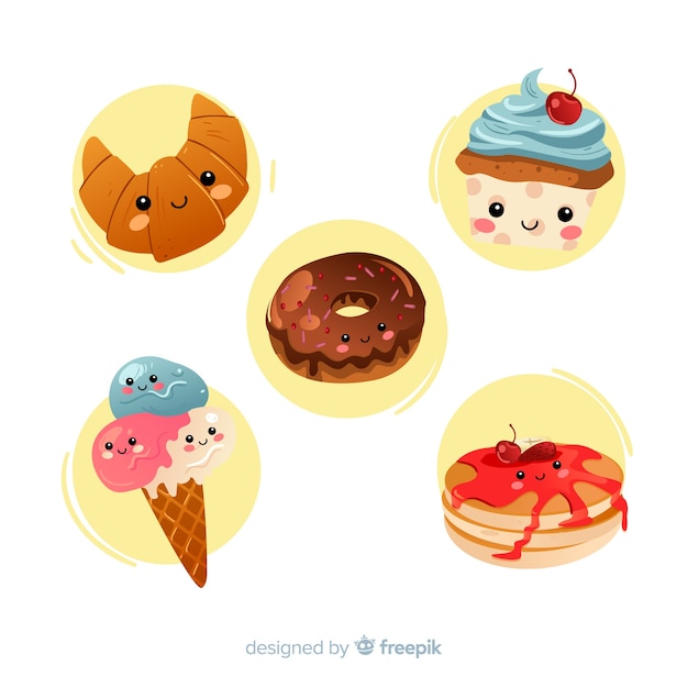 Flat kawaii food collection