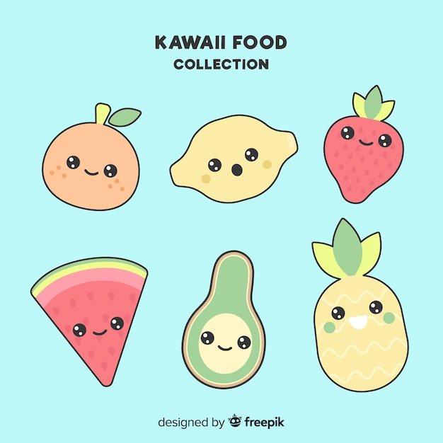 Flat kawaii fruit collection