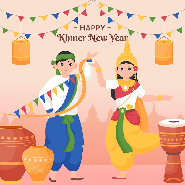 Free Vector flat khmer new year illustration