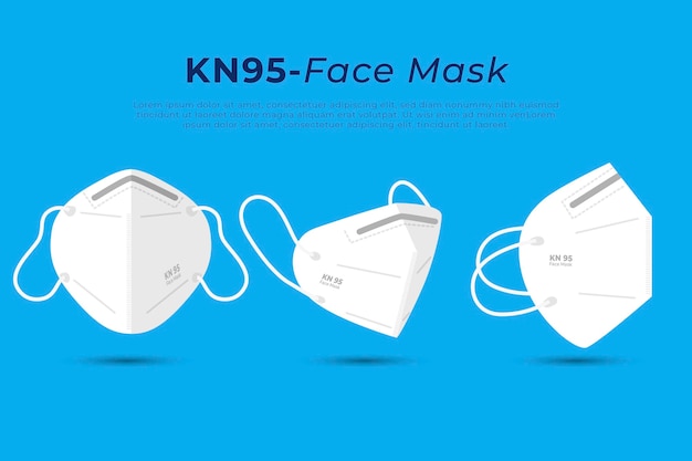 Flat kn95 face mask in different perspectives