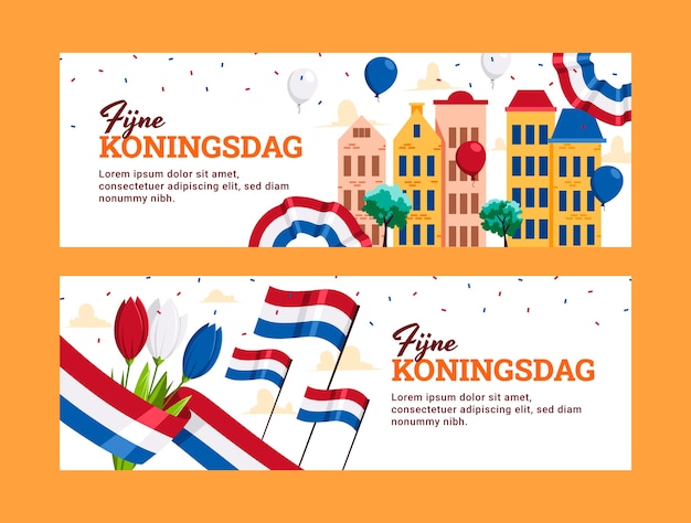 Free vector flat koningsdag horizontal banners set