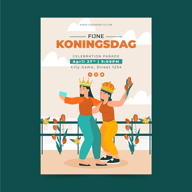 Flat koningsdag vertical poster template