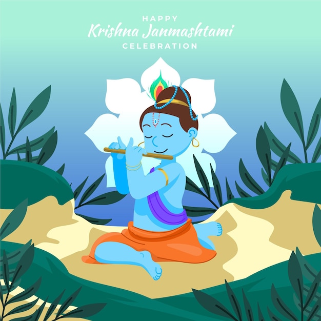 Free vector flat krishna janmashtami illustration