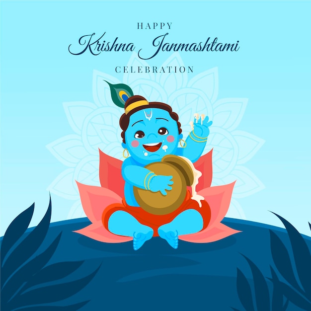 Flat krishna janmashtami illustration