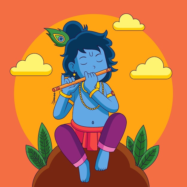 Free vector flat krishna janmashtami illustration