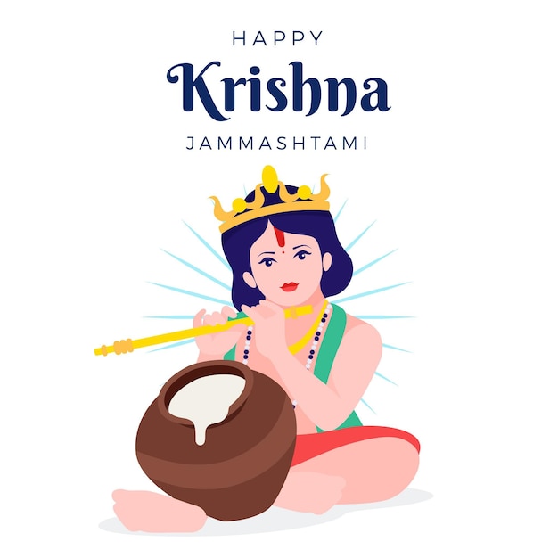 Flat krishna janmashtami illustration