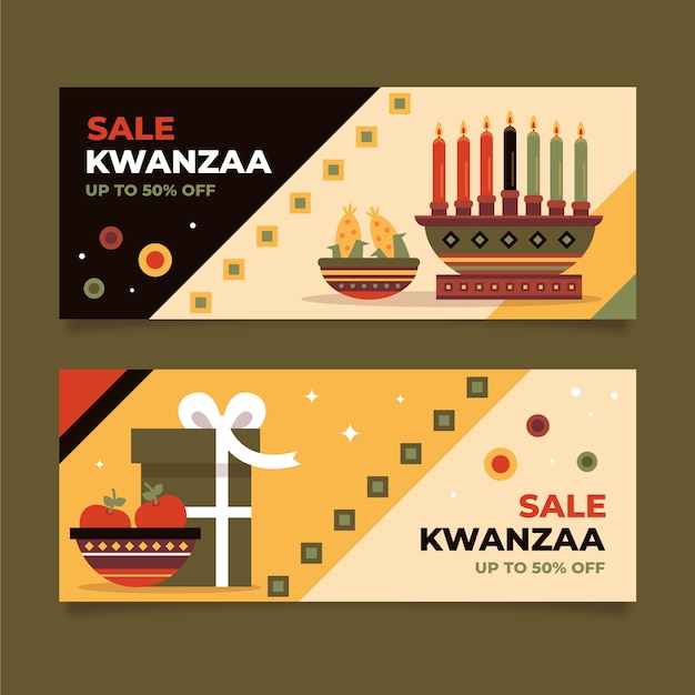 Flat kwanzaa horizontal banners set