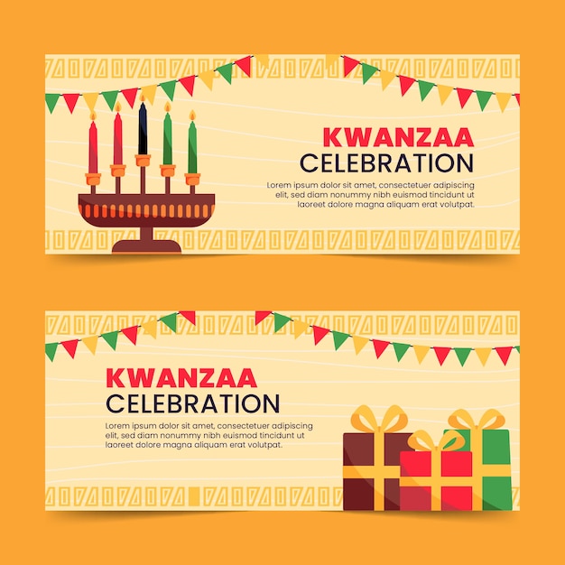 Flat kwanzaa horizontal banners set