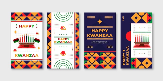 Free Vector flat kwanzaa instagram stories collection