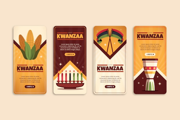 Free Vector flat kwanzaa instagram stories collection