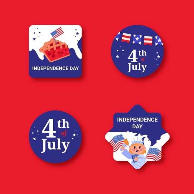 Flat labels collection for american 4th of july holiday celebration