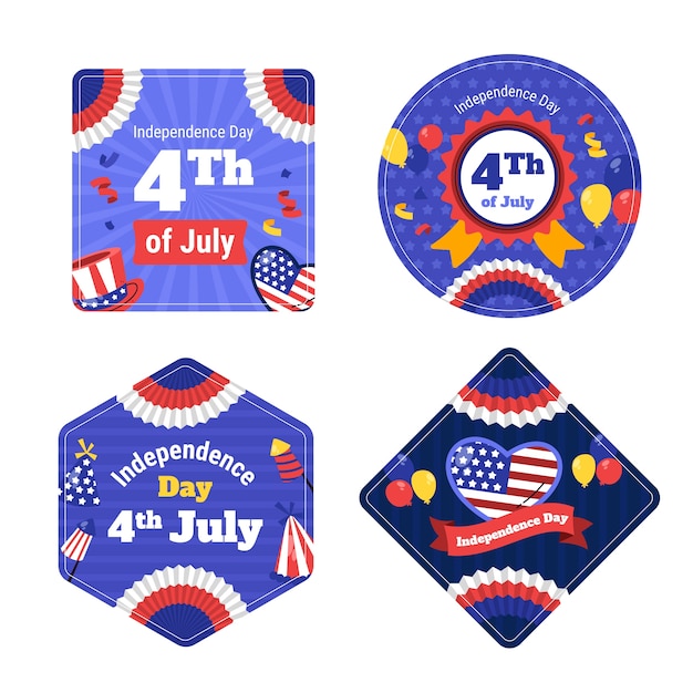 Flat labels collection for american 4th of july holiday celebration