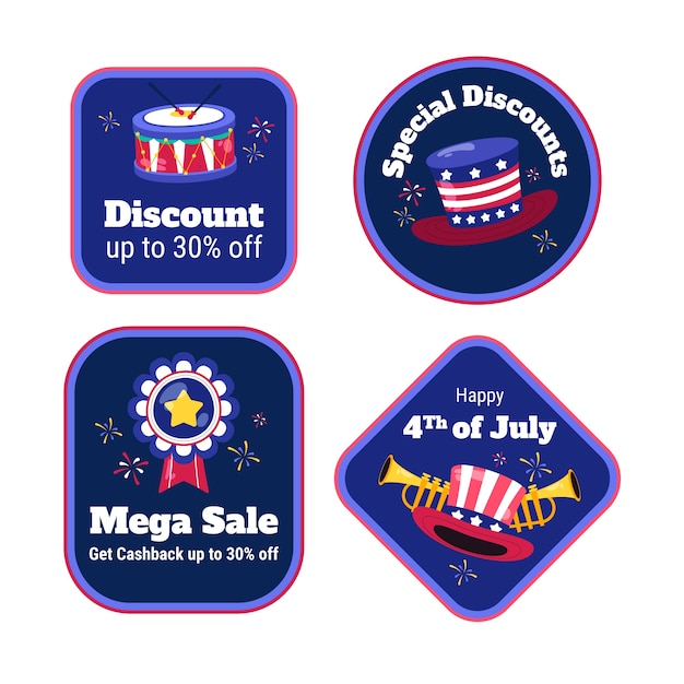 Flat labels collection for american 4th of july holiday celebration