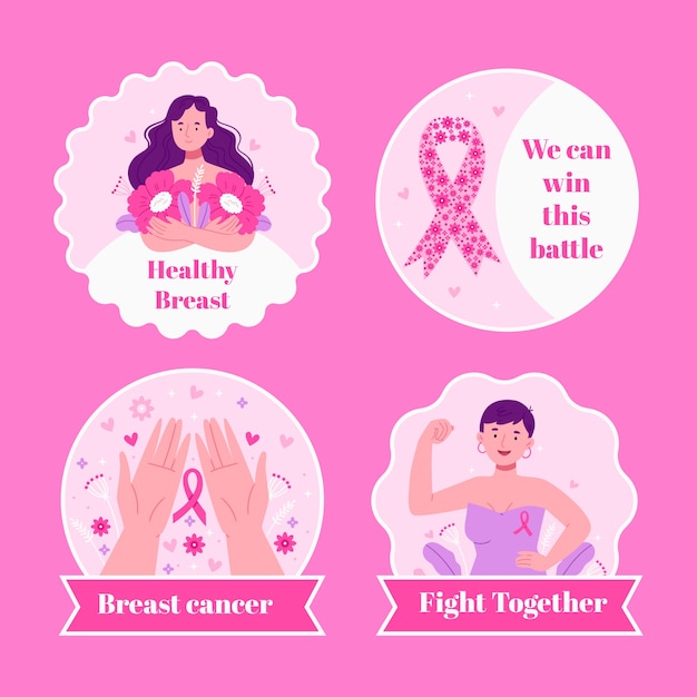 Free Vector flat labels collection for breast cancer awareness month