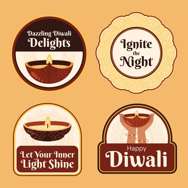 Flat labels collection for diwali festival celebration