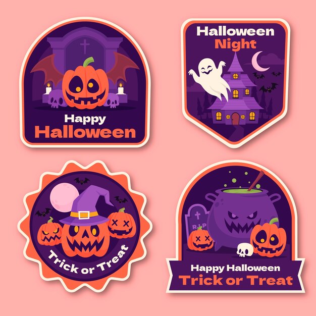 Flat labels collection for halloween celebration