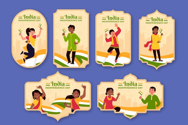 Free vector flat labels collection for india independence day celebration