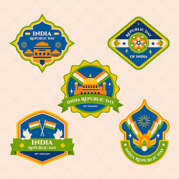 Flat labels collection for indian republic day celebration