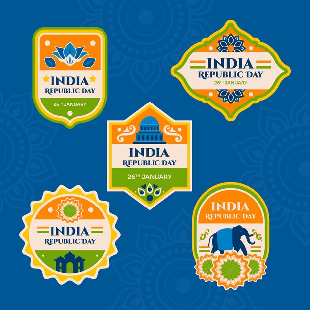 Flat labels collection for indian republic day celebration