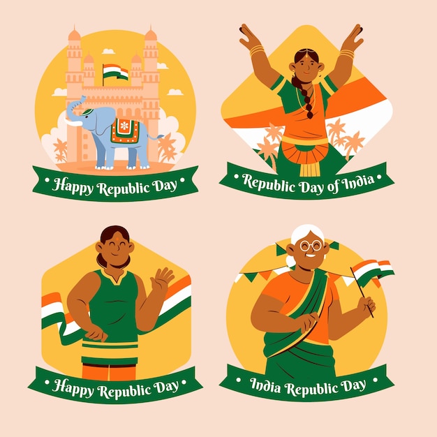 Free vector flat labels collection for indian republic day celebration