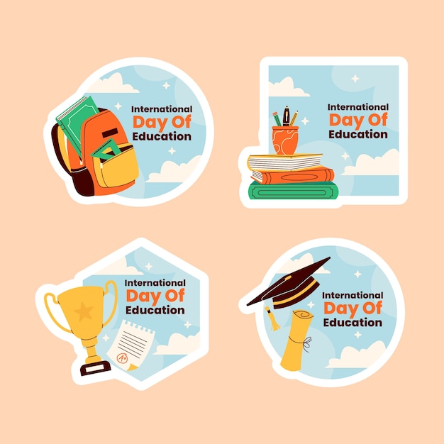 Flat labels collection for international day of education