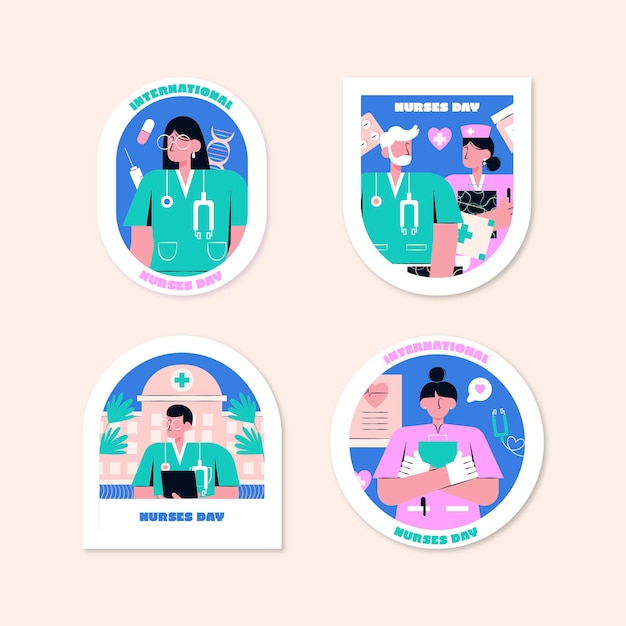 Flat labels collection for international nurses day celebration