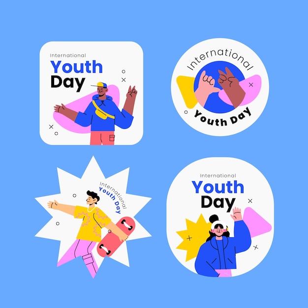 Flat labels collection for international youth day celebration