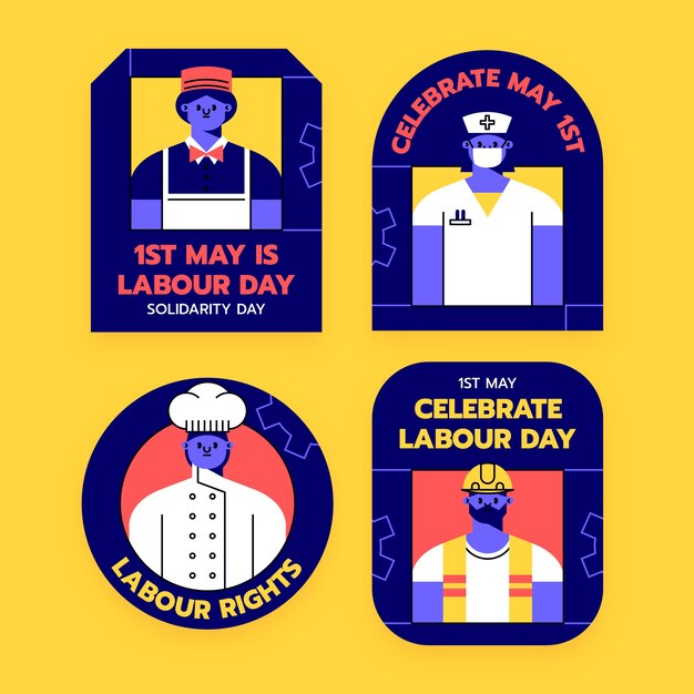 Flat labels collection for labor day celebration