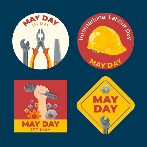 Flat labels collection for labor day celebration