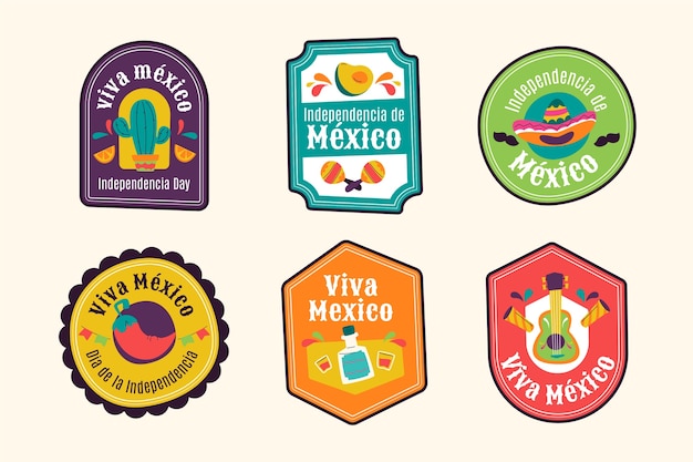 Flat labels collection for mexico independence celebration