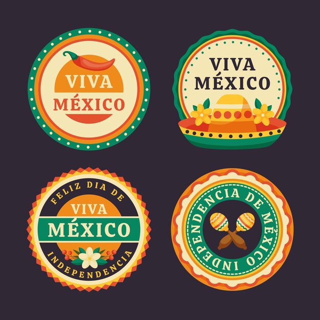 Flat labels collection for mexico independence celebration