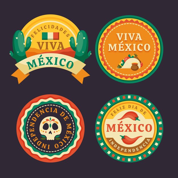 Flat labels collection for mexico independence celebration